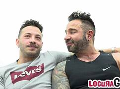 John Brachalli fucks Martin Mazza hard on the sofa with big cocks bareback