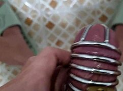 hey korslaveman, i’m peeing with this chastity belt tight on my cock