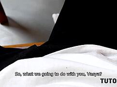 Mature tutor in stockings gets bent over for doggystyle sex.