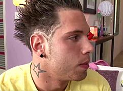 Punk delivers cumshot on beautiful MILF's big tits after fucking her shaved pussy.