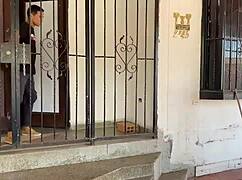 my stepsister in sexy outfit does chores, i help with big tits ass riding and cumshot