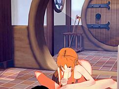 hey, sao sword art online hentai where asuna gives kirito a wild blowjob and creampie in anime costumes 😏