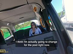 fake taxi cutie strips on backseat before huge cock creampie