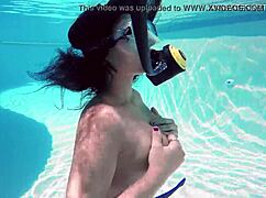 i feel so horny masturbating underwater in the tight swimming pool with my big tits