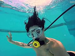 i feel so horny masturbating underwater in the tight swimming pool with my big tits