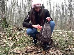 Pee on her panties in the woods while nobody sees