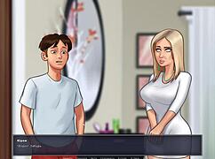 Slut rides big cock in summertime saga, getting cum on nipples