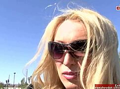 Skinny blonde gets huge cumshot on tits