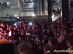 Real Lesbian Sex on Public Stage with Undressing and Kissing