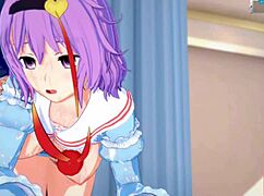 feeling the intense pleasure of rubbing satori's big tits in this hentai game