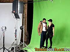 Blonde teen gets pounded by huge dick in doggystyle