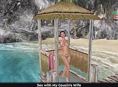 Cute Girl Poses Sexily In Beach Shower Cartoon