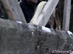 the petite european model rides the cock on the floor and takes cum in mouth