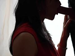 I deepthroat my hot wife in red dress for friend, sucking till he cums in mouth