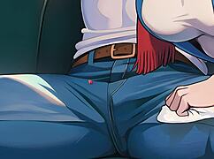 Redhead flight attendant starts honeysun gameplay intensely