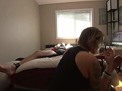 Milf teases bound boyfriend's feet and cock in part 1