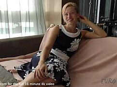 Beautiful milf Solvita masturbates with big dildo in studio first time