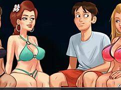 in summertime saga, the blond cheerleader gets fucked on the beach by a huge dick player 😈