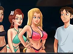 in summertime saga, the blond cheerleader gets fucked on the beach by a huge dick player 😈