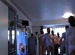 watch chubby german ashley cum star handle a horde of eager men.