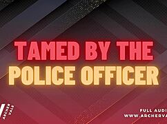 Police Officer Conducts Chastity Cage Training for Gay Submissive in Office Striptease Session