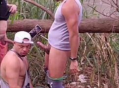 young guy records himself giving up ass in forest outdoors
