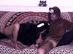 I Enjoyed Pijama Sex With My Couple In Cosplay Costumes On The Sofa