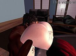 Second Life black man pounds redhead white woman on chair hard!
