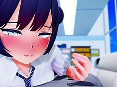 kisaki gives a subtle handjob in 3d cartoon anime hentai