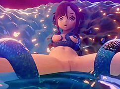 Mona battles slime in wild hentai anime action.