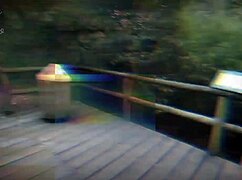 fooling around with a busty brunette in a public park