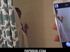 Skinny inked stepsister enjoys taboo fucking with stepbrother right after her shower, big tits bouncing.