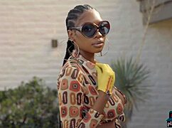 huge natural tits ebony playboy model nyla strips down completely.