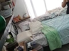 curvy mexican milf caught on hidden cam cleaning her room in part 1. voyeur thrill awaits!