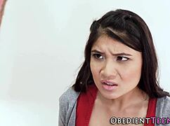 spanked and bound teen feels the rough bdsm intensity, deepthroat and cum in mouth