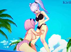yagy and hibari in senran kagura cartoon adventure