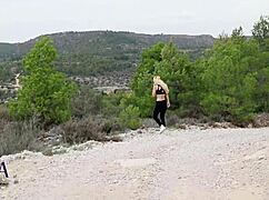 Outdoor yoga routine with a stranger turns intriguing.