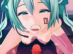 miku gives blowjob and swallows cum in animation