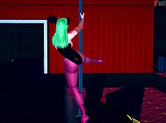 Morrigan performs table dance in sheer halloween outfit