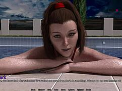 In the pool, Mark asks, Want to play games with me and my stepsister?