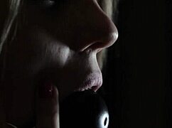 Bound beauty in heels intensely masturbates with huge toys