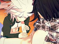 In Dangan Ronpa 2, Ouma and Nagito share blowjob and doggy style bareback with creampie in yaoi 3D