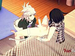 In Dangan Ronpa 2, Ouma and Nagito share blowjob and doggy style bareback with creampie in yaoi 3D