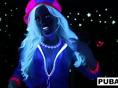 Two hot blondes share a halloween scare together