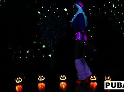 Two hot blondes share a halloween scare together