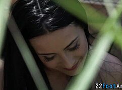 alluring feet cutie gives jizzy footjob outdoor