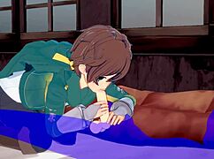 konosuba yaoi shows kazuma sucking with cum dripping in hot anime