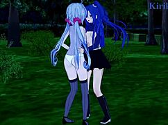 chris yukine, tsubasa, and maria in wild lesbian symphogear hentai action 😍