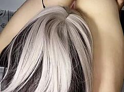 Lesbian girlfriend tries cock first time in 3some doggystyle group