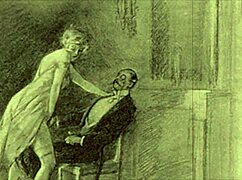 Vintage Erotic Illustration Of Retro Cartoon Anime Hentai Antique Scene.